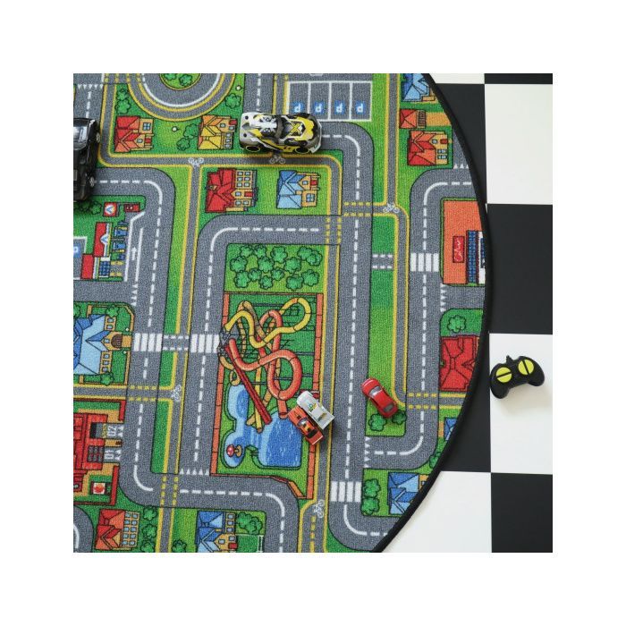Tapis rond de jeu enfant - Circuit de voiture - Ville - Ø 200 cm