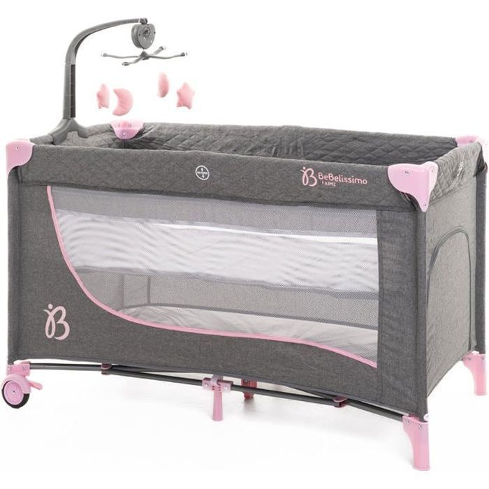 BEBELISSIMO - Lettino da viaggio per neonati - culla - dalla nascita - per la notte - letto pieghevole - 2 livelli - rosa