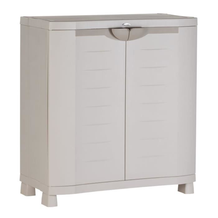 PLASTIKEN low storage cabinet in resin - 2 large shelves - W 90 x D 45 x H 100 cm - Space SAVER range