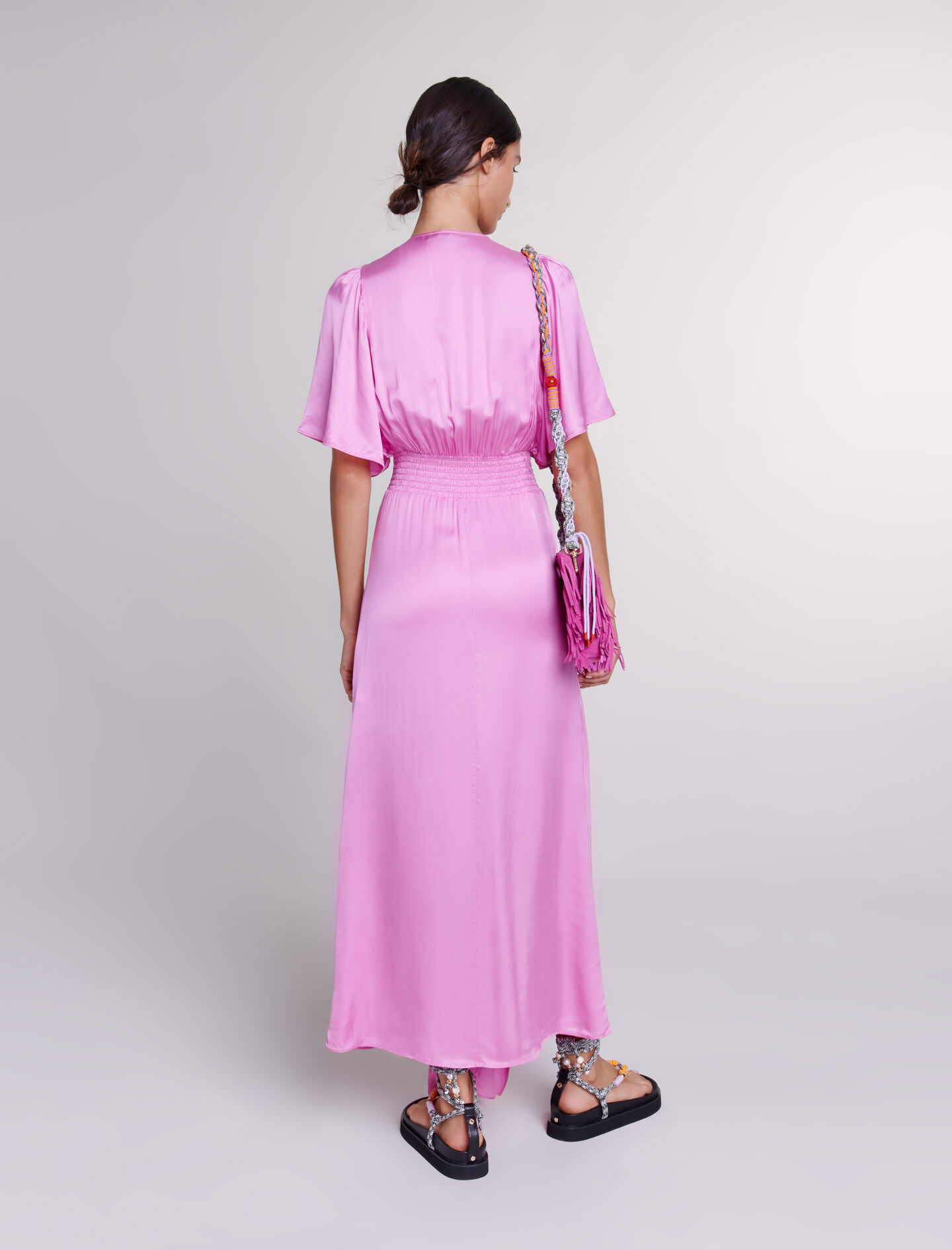 Rochie lungă din satin - Roz