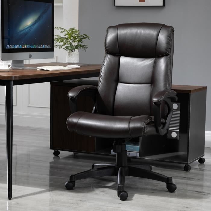 Silla de oficina ergonómica y de gran confort para directivos, tapizada en piel sintética color chocolate.