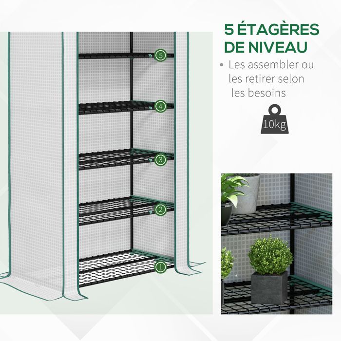 Outsunny 5-stöckiges Gewächshaus mit 1 Rolltor, verstärkter PE-Abdeckung, langlebig, Abmessungen: 90 x 49 x 193 cm (L x B x H)