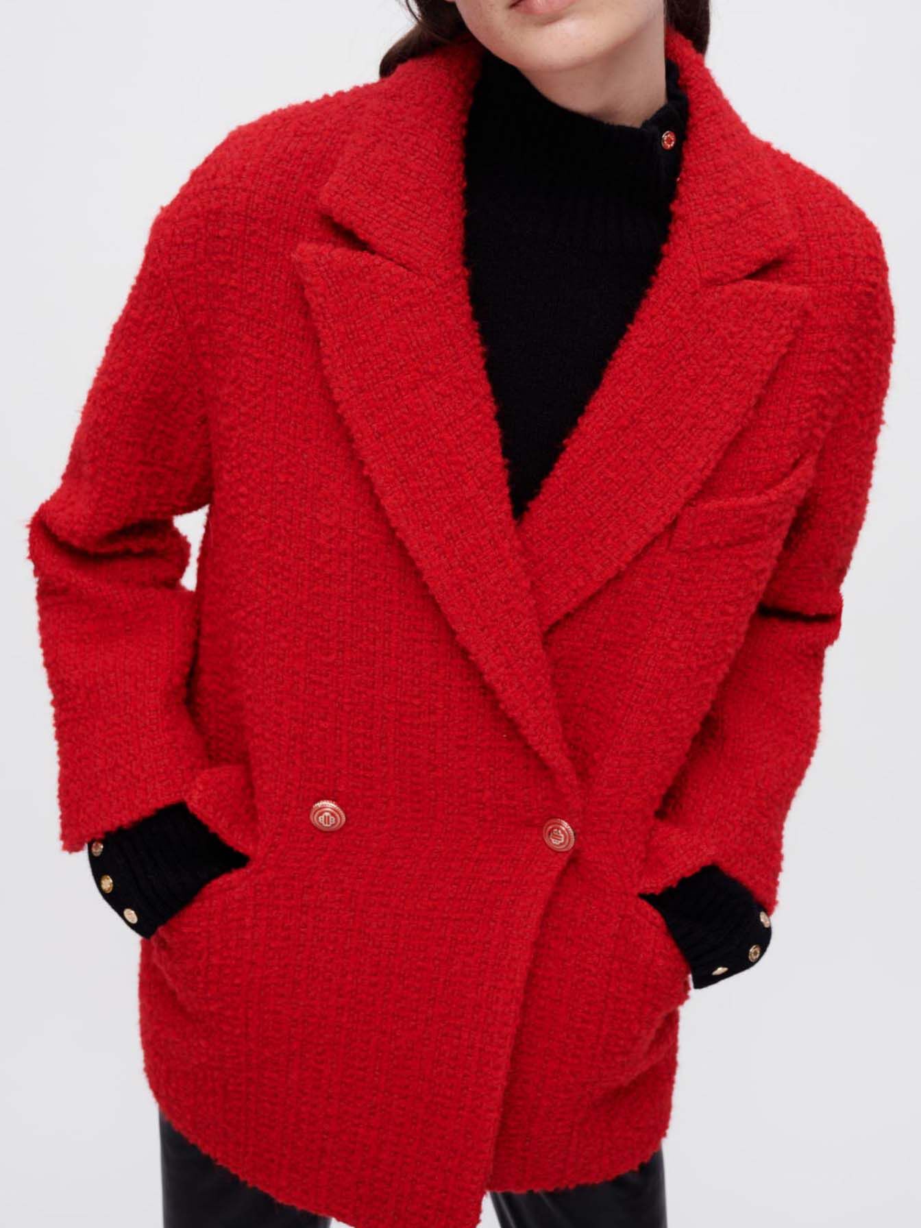 Palton roșu elegant din tweed