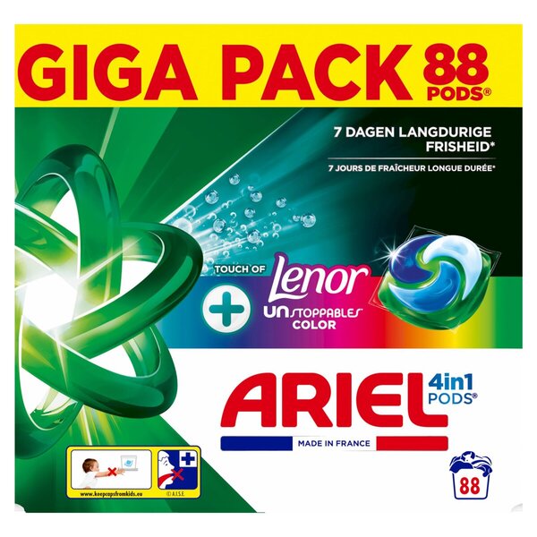 Ariel + Touch of Lenor Unstoppables Farge 4-i-1 Pods<br>88 deler