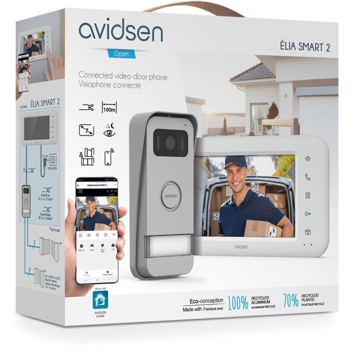 Videoportero cableado - AVIDSEN - Elia Smart 2 - Con doble control - Hasta 100 m entre la pantalla y la unidad exterior