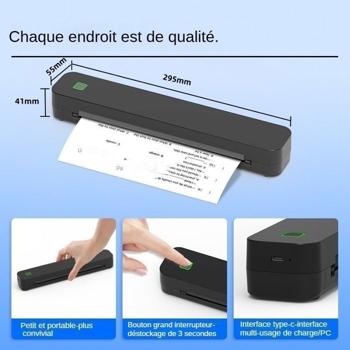 Stampante termica A4 (210*297 mm), piccola stampante portatile Bluetooth, compatibile con Android, iOS e Windows