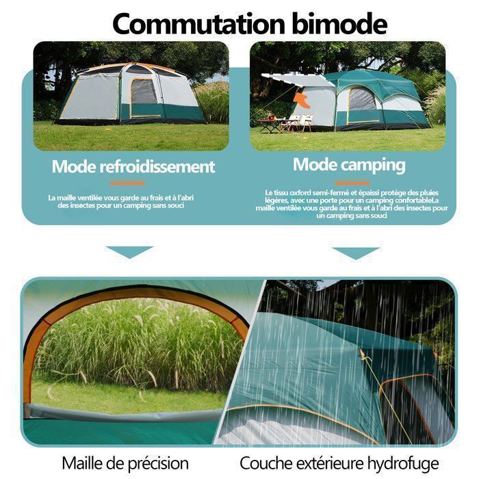 5 à 6 Personnes,Tente de Camping,Tente familiale avec 1Salon et 2Chambre,310*210*180CM,imperméable PU2000 mm camping familiale Bleu