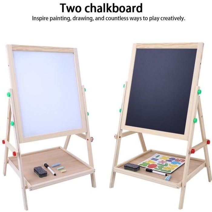 Tableau Chevalet Multifonctions - HB010 - Bois de Pin - Double Face - Pour Enfants - 3 Ans et Plus