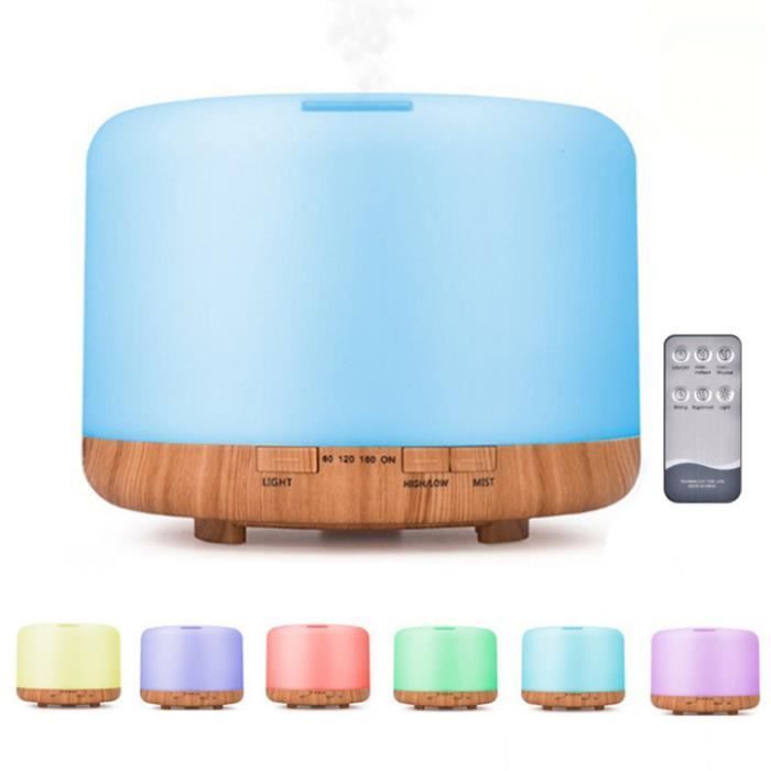 Difusor de aceites esenciales - Humidificador ultrasónico silencioso - 7 LED - Apagado automático - Hogar, oficina - 500 ml
