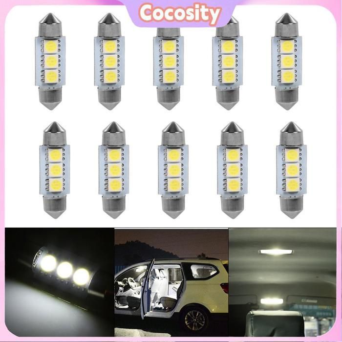 Cocosity 10 pezzi 36mm 12v 3 SMD 5050 Lampadine a festone LED per auto, luce interna posteriore bianca