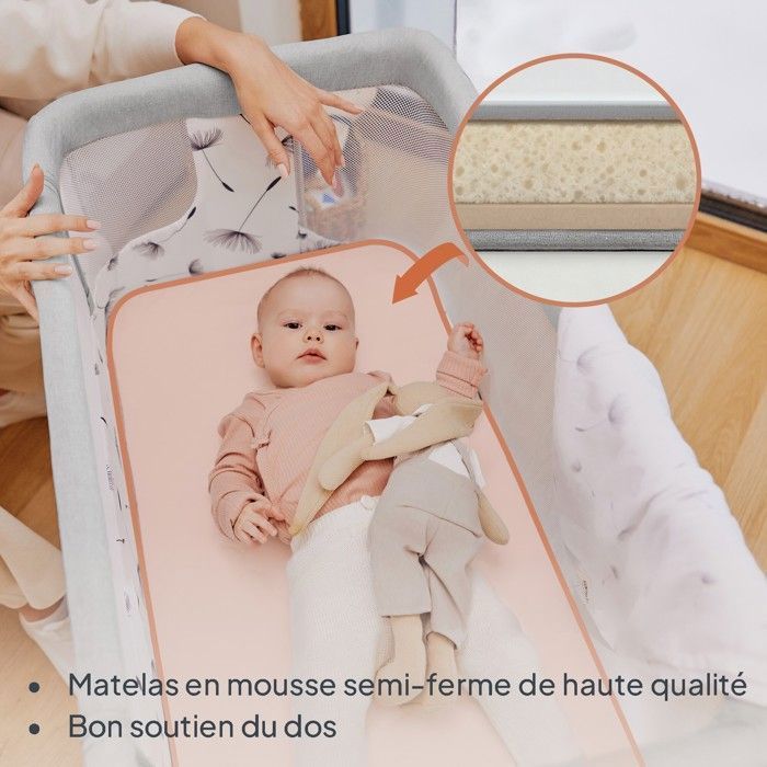 Cuna colecho LIONELO Aurora 3 en 1 - Altura e inclinación ajustables - Colchón y bolsa incluidos - Beige capuchino