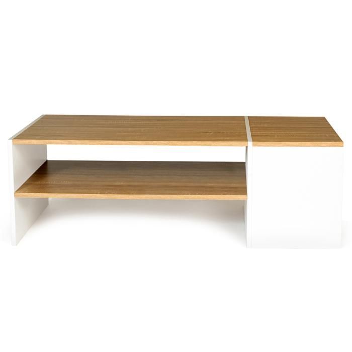 Mesa de centro rectangular contemporánea IDMARKET IZIA con compartimento de almacenamiento blanco y estantes de madera.