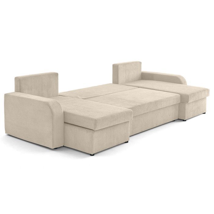 Valos – U-förmiges Panoramasofa – 7-Sitzer – ausziehbar mit Stauraum – in Cord – Beige