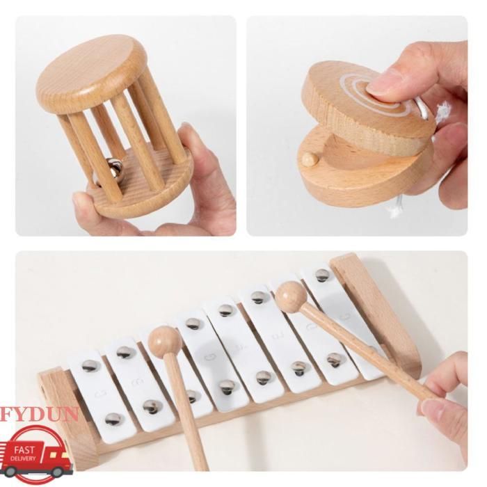 Set di percussioni in legno FYDUN, strumento musicale in legno per bambini, set di gioco puzzle