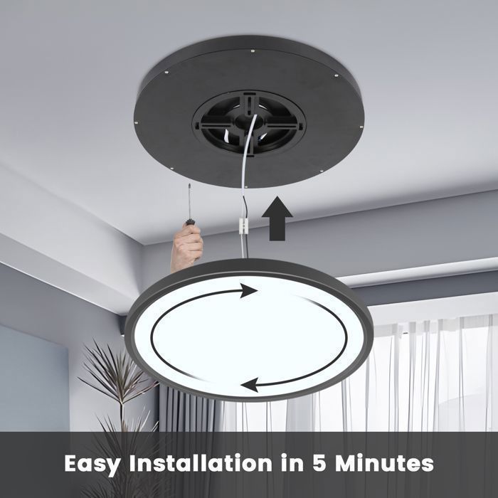 Dorlink Plafonnier LED, Plafonnier Salle De Bain 24W 6500K, IP50 Étanche, Noir, Ø 30CM [Classe énergétique E]