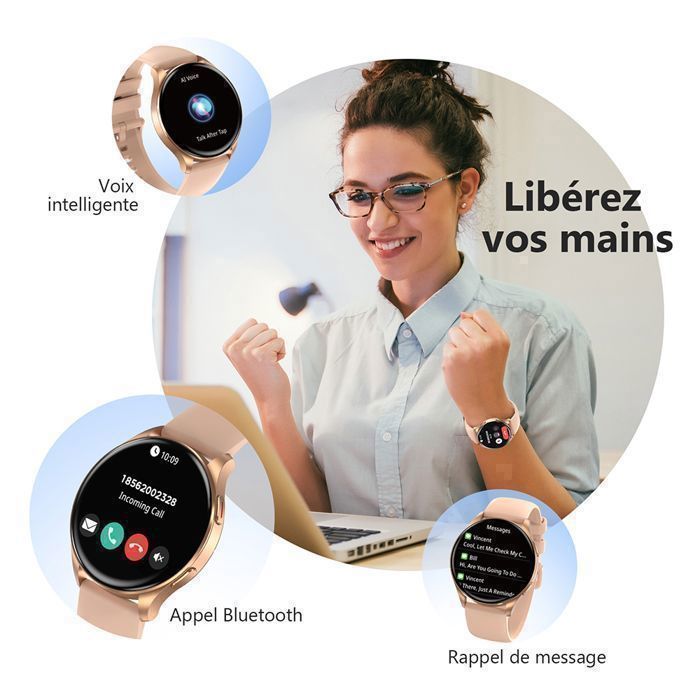 Montre Connectée Femme pour iPhone/Samsung/Android,1.43