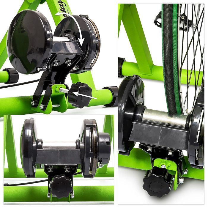 Cyclette pieghevole Relaxdays per allenamento a casa, 6 livelli di resistenza, altezza 26-28 pollici, portata massima 120 kg, colore verde.