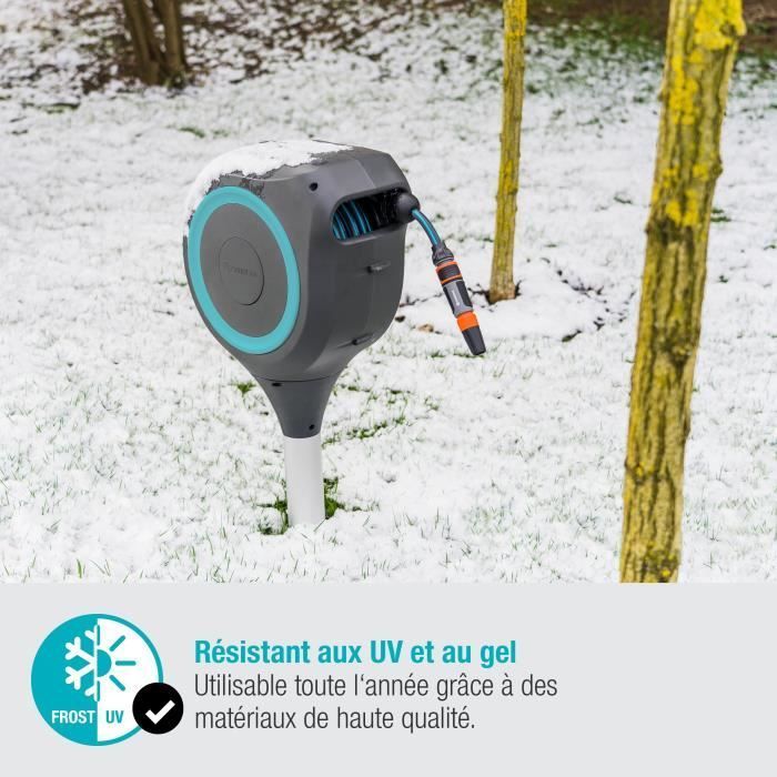 Dévidoir automatique sur pic RollUp S 15 m - GARDENA - Liseret bleu - Enroulement automatique du tuyau
