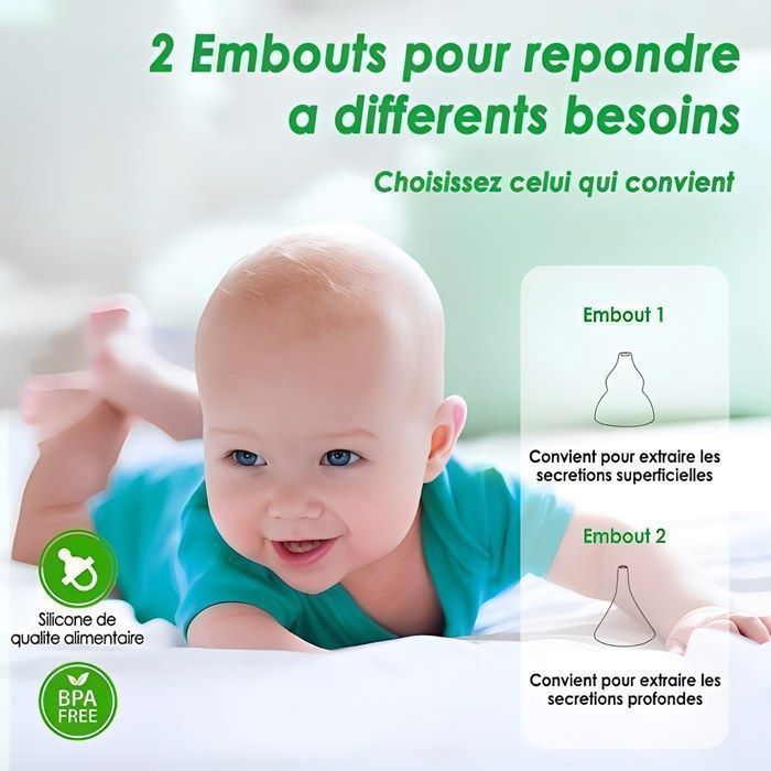 Mouche Bébé Électrique, BYONDSELF®, Aspirateur Nasal à 9 Vitesses avec Veilleuse, 8 Pièces Musicales, 2 Têtes en Silicone,