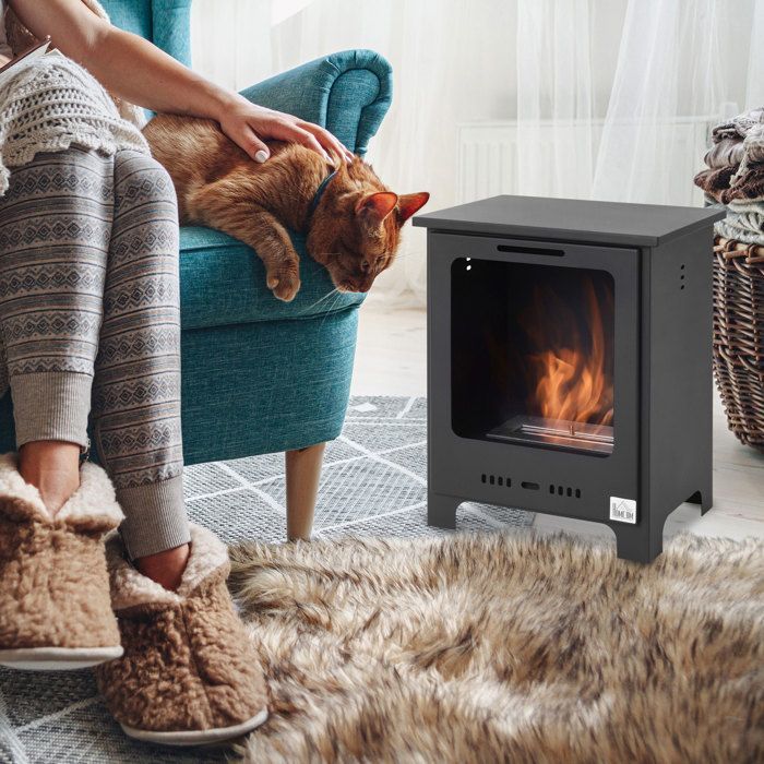Chimenea de bioetanol - HOMCOM - independiente, quemador de 0,9 L, 3 horas de duración, estilo neorretro, acero, 40x30x50 cm, negra