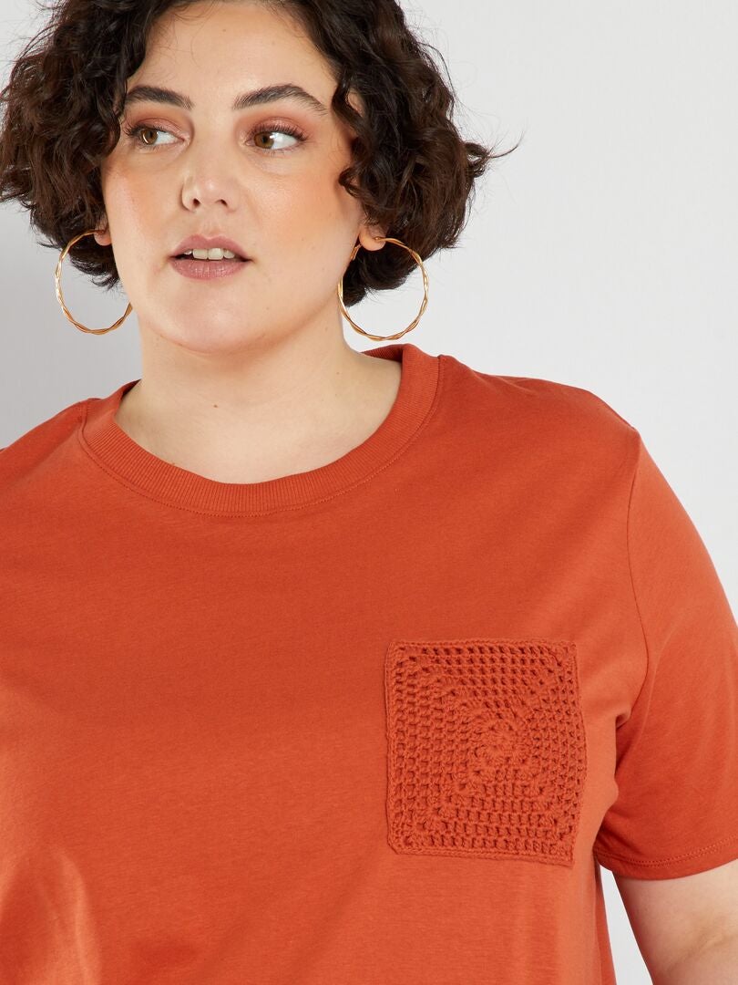 Camiseta de ganchillo con bolsillo - NARANJA