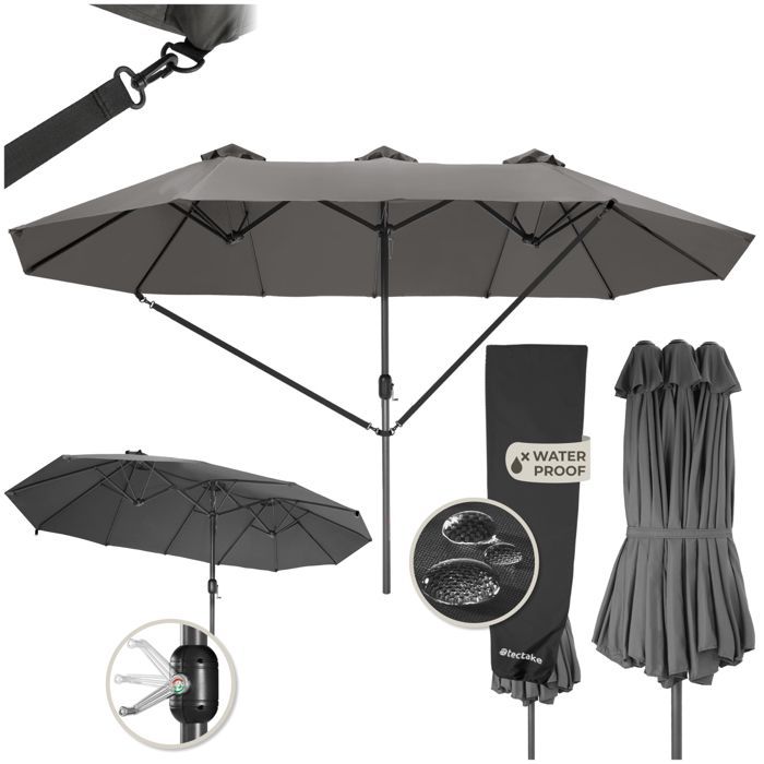 Parasol - TECTAKE - SILIA in hoogte verstelbare aluminium parasol 460 x 270 cm met UV-bescherming - Grijs