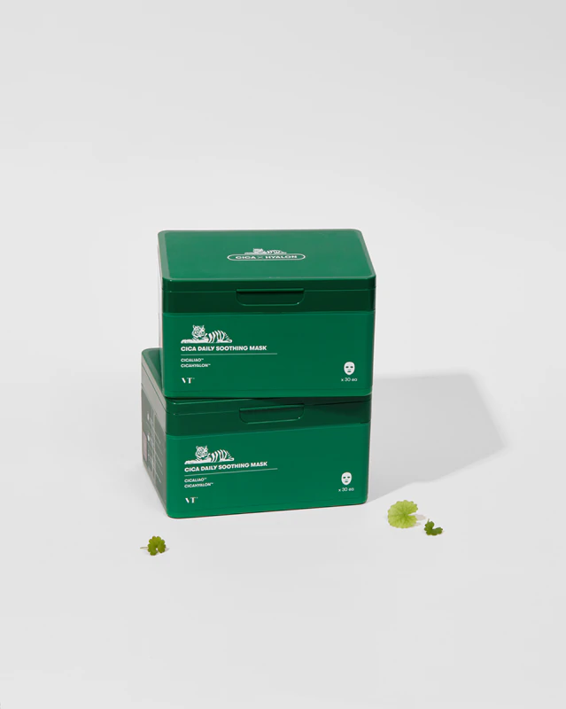 Máscara facial calmante diária Cica da VT Cosmetics: máscara facial intensamente hidratante com efeito calmante.