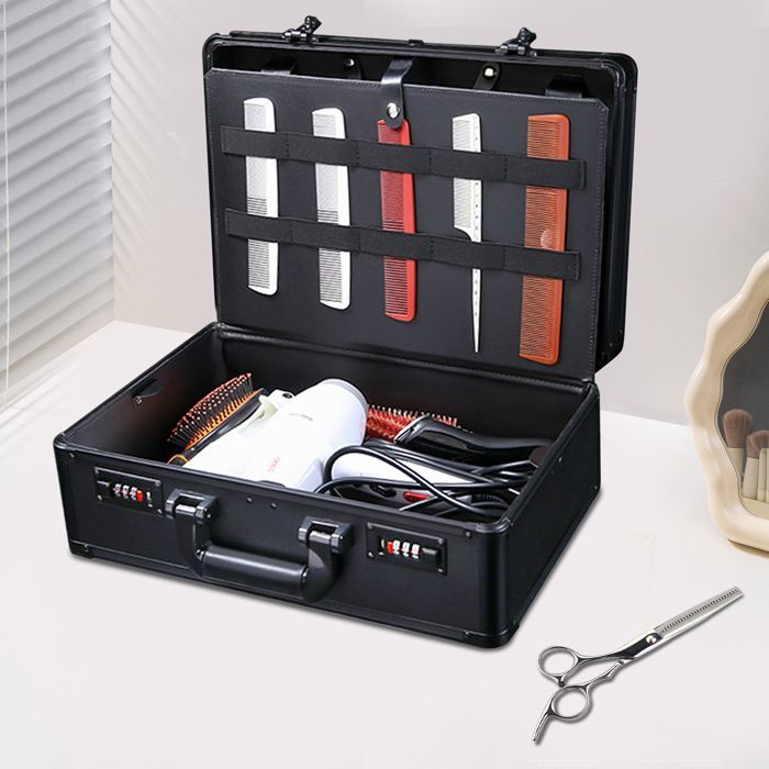 Caja de herramientas portátil para peluquería, estuche grande para herramientas de peluquería, caja de herramientas con cerradura de combinación, organizador de herramientas.