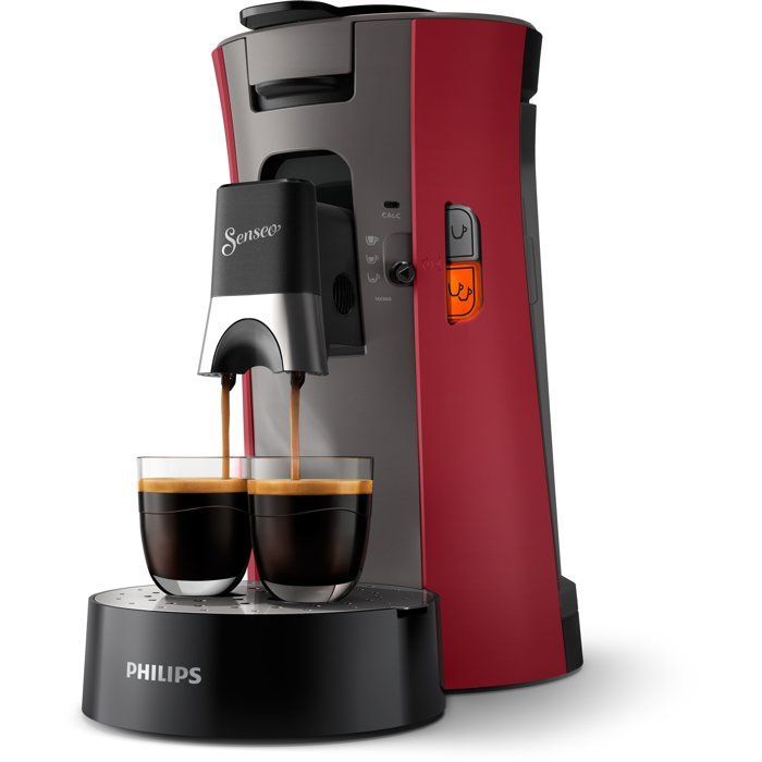 Cafetière à dosette - PHILIPS - SENSEO - CSA240/91 - Select - Rouge + 2 Paquets de 32 dosettes - Espresso Brazil