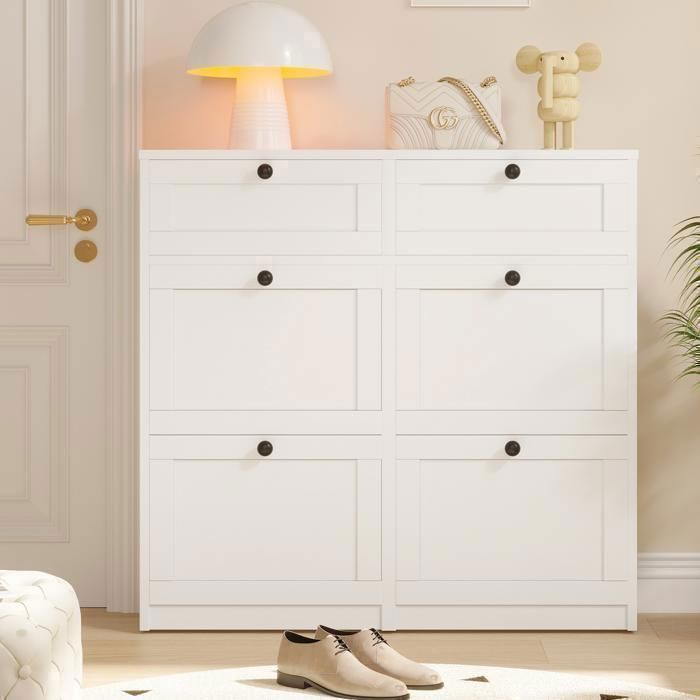 Zapatero - VOWNER - Mueble de almacenamiento de zapatos para recibidor - Zapatero - 100 x 105 x 24 cm - Blanco