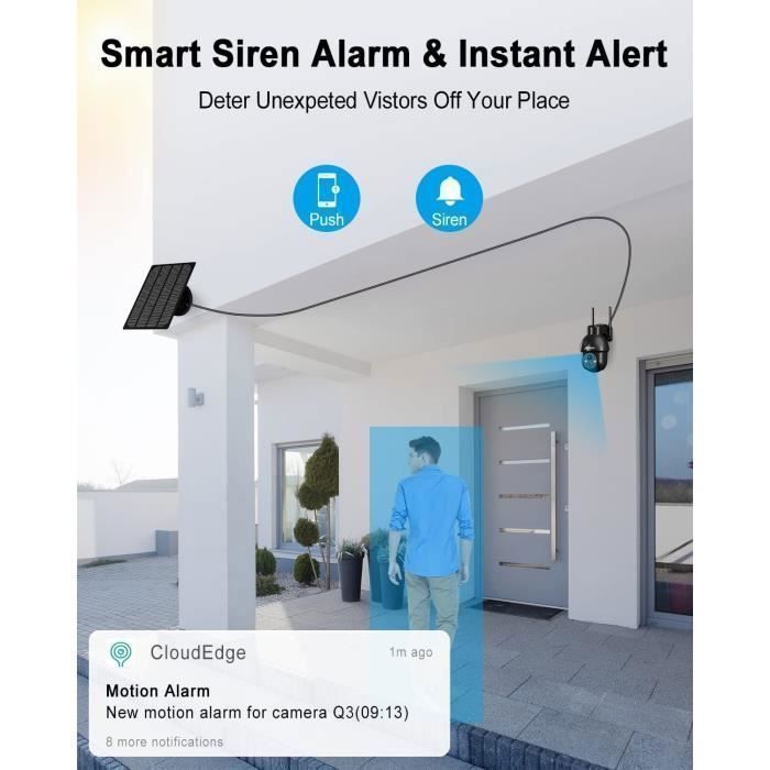 ANRAN Telecamera di sorveglianza wireless da esterno con pannello solare, risoluzione 2K HD, 3 MP, rilevamento di movimento PIR, compatibile con Alexa e Google Home - Q03 Nero