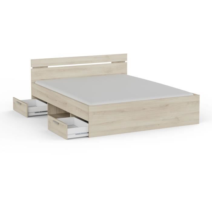 Cama para adultos Demeyere Michigan - 160 x 200 cm - Múltiples compartimentos de almacenamiento - Roble cepillado