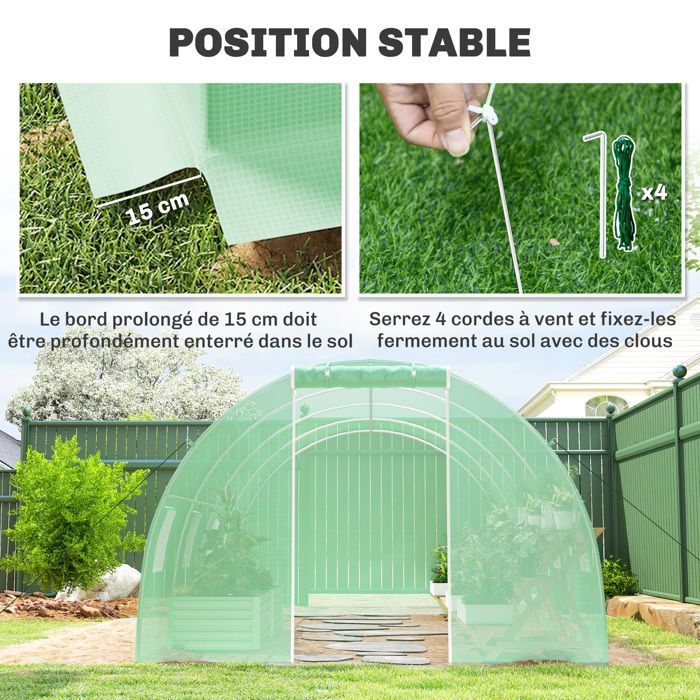 Invernadero tipo túnel Outsunny - 18 m², 8 ventanas, puerta con cremallera, estructura de acero galvanizado, cubierta de PE - 6x3x2 m - verde