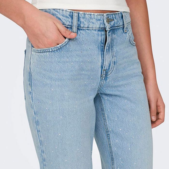 Jeans rectos de mujer con pedrería clara SOLAMENTE