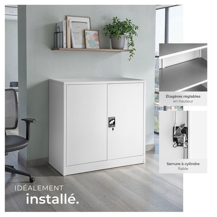 Office storage - TECTAKE - Metal filing cabinet with 2 adjustable shelves - 90 cm x 40 cm x 90 cm - Grey
