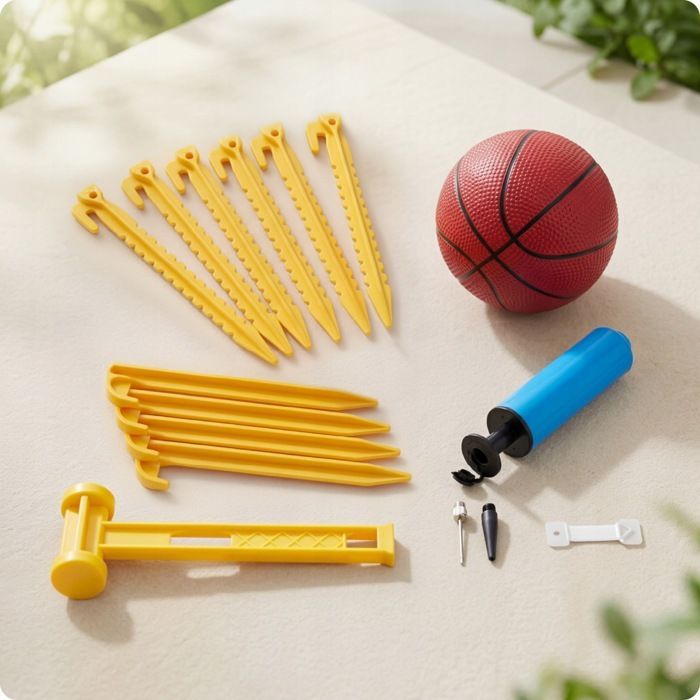 Area giochi gonfiabile KINDI con scivolo, canestro, soffiatore e castello da giardino per bambini