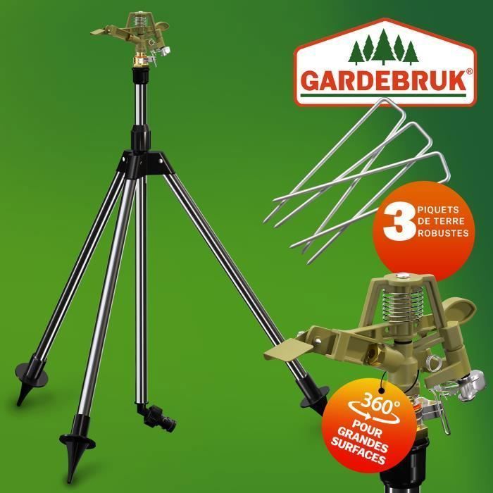 Irrigatore da giardino, treppiede telescopico, irrigazione fino a 24 m, ugello a spruzzo a 360°, irrigatore a impulsi