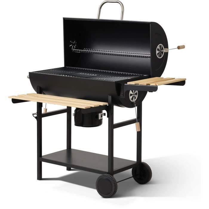COOKING BOX MIKE EVOLUTION Houtskoolbarbecue - 115x66x106 cm - 2 verchroomde stalen grillroosters - Kookoppervlak: 71x35 cm - Zwart