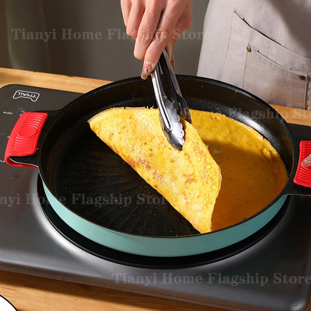 Poêle à griller ronde antiadhésive pour barbecue coréen, idéale pour la maison, les voyages et le camping, ainsi que pour d'autres usages en cuisine (wok, accessoires).