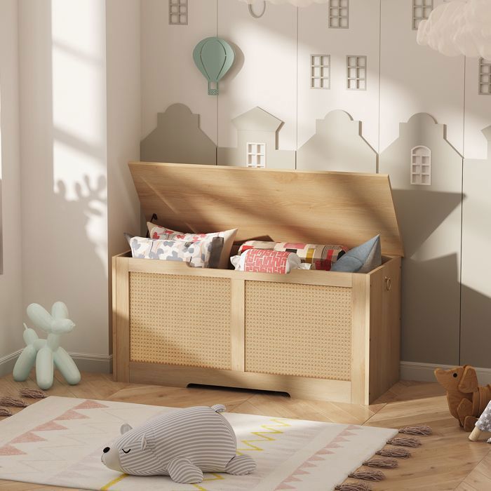 HOOBRO Coffre à Jouets, Banc de Rangement, Coffre de Rangement, avec charnière de Soutien Organisateur à Jouets