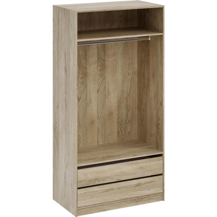 Wardrobe - Oak finish - 2 drawers - 2 shelves - 1 hanging rail - W100 x D57 x H200 cm