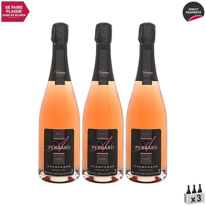 Champagne premier cru Brut Rosé Rosé - Lot de 3x75cl - Champagne Perrard Arnaud - Cépages Pinot Noir, Chardonnay