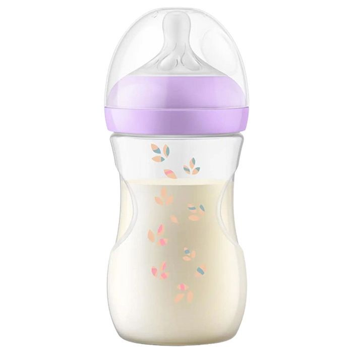 Avent Natural Response Biberon avec Motif 260 ml Débit Moyen 3-6 Mois (Modèle : Fleurs Nature)