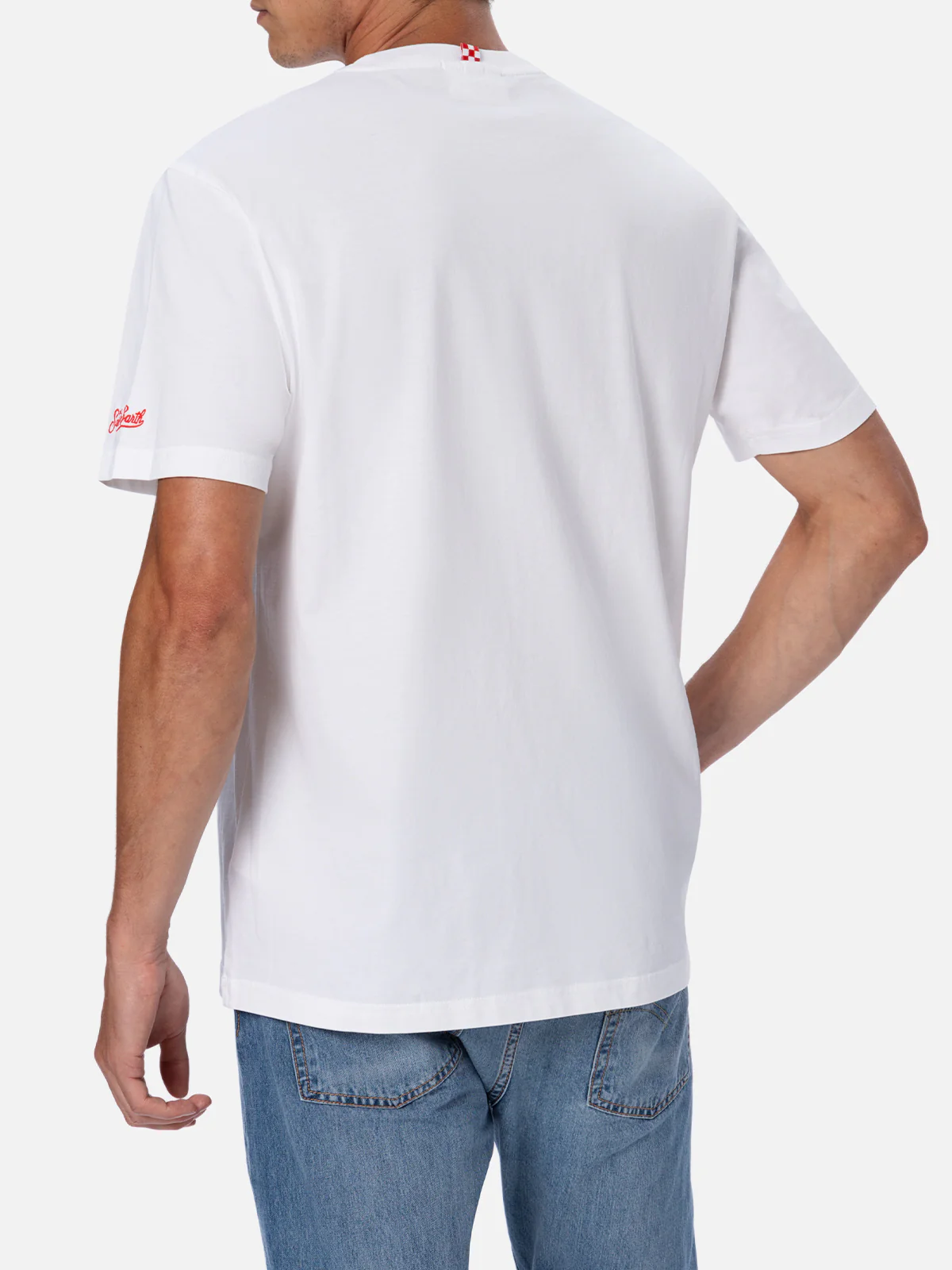 Herren-T-Shirt aus Baumwolle mit Montecarlo-Stickerei und platziertem Aufdruck