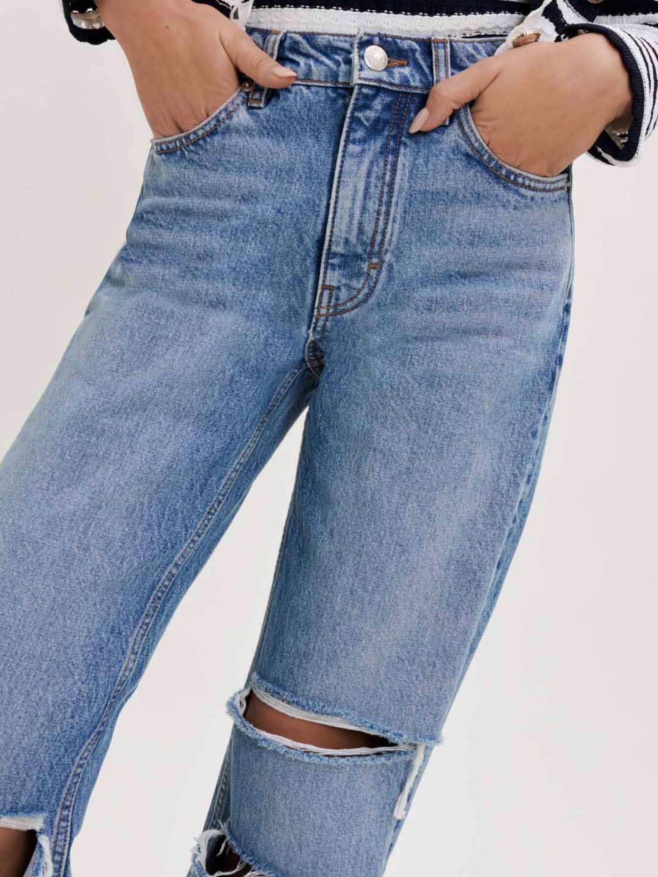 Losvallende, gerafelde denim - Blauw
