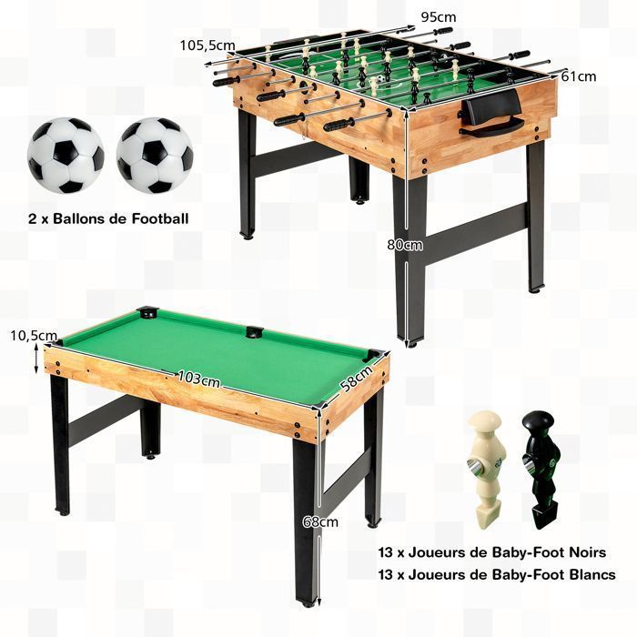 Table Multi-Jeux 10-en-1 COSTWAY-Baby Foot Enfant,Ping Pong,Billard,Hockey-103 x 58 x 68 cm-en Bois-Accessoires Complets-8+ Ans