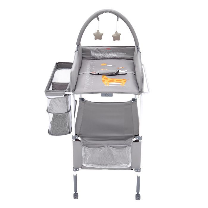 Table à Langer Pliable-Duoku-Plan à Langer 2 Tiroirs en Tissu-Panier Latéral et Tringle de Suspension-pour Bébé Réglable en Hauteur