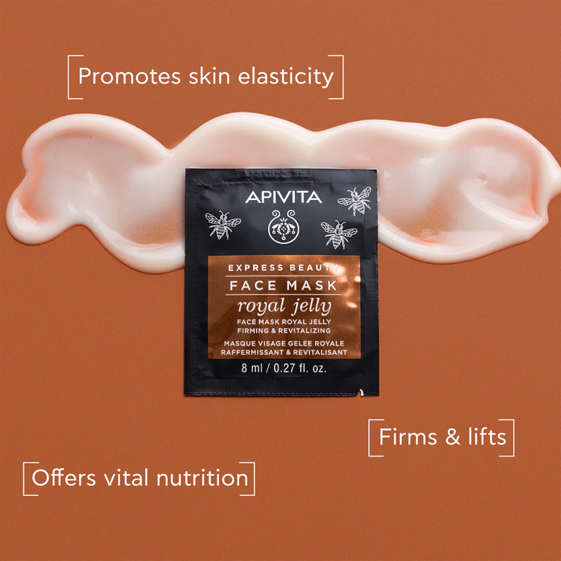 Máscara facial antienvelhecimento Apivita Express Beauty com geleia real, revitalizante e com efeito fortalecedor.