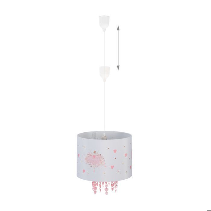 Relaxdays Lampe à suspension, chambre enfant, abat-jour motif ballerine, HxD : 158x35 cm, luminaire suspendu, blanc/rose