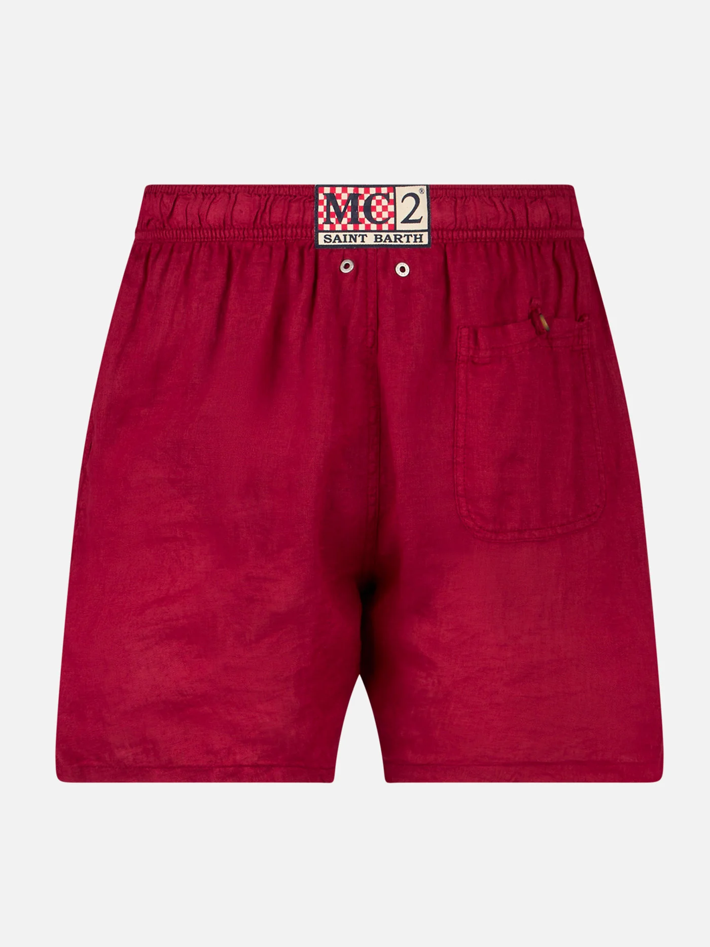 Traje de baño de lino color burdeos liso de largo medio